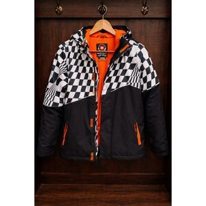 686 Youth Black White Checkerboard Jacket with Orange Lining